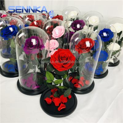 China Green Environmental Protection Rose Stem In Glass Preserved Chinese Red 10cm Rose Bud Single Huge Rose In Glass for sale