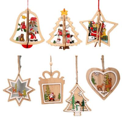 China Christmas Decoration Merry Christmas Decoration Supplies Hanging Tree Wooden Hollow Snowflake Christmas Pendant Ornament for sale