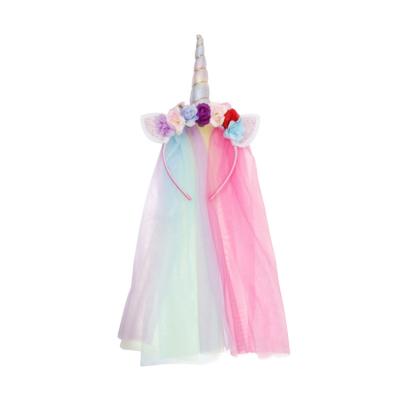 China 2020 New Party Use OP-S Children's Unicorn Mesh Headband Christmas Headdress Baby Artificial Flower Headband for sale