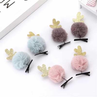 China Fluffy Cloth Christmas Pompom Ball Elk Ears Rabbit Fur Ball Women Headband Hair Band Hair Accessories for sale