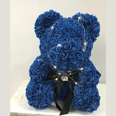 China Rose Flower Red Eternal Artificial Rose Light With Teddy Bear PE Rose Valentine's Day Girlfriend Where Gift Rose Bear for sale