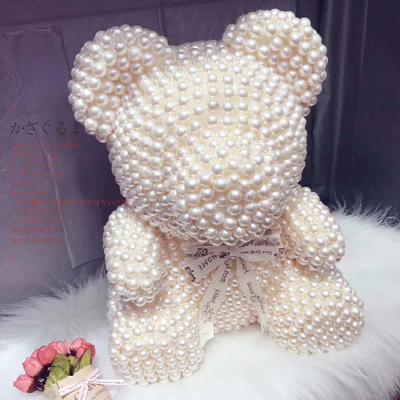 China Custom Free Pearl Gift Box YB Rose Bear Valentine's Day Gift Wedding Decorations Handmade Teddy Pearl Bear Gifts for sale