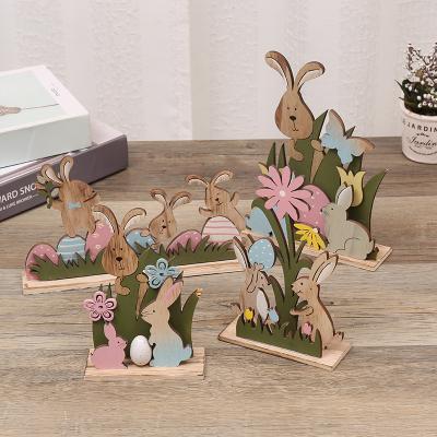 China Indoor Home Decoration Easter Bunny Ornament Multi Shape Wooden Mordern Unique Rabbit Easter for sale