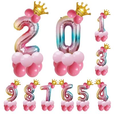 China 32 Inch Gradient Color Happy Birthday Crown Party Digital Number Foil Balloon Gift Toy Balloons Decorations for sale