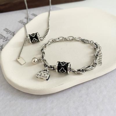 China Factory Wholesale S925 Sterling Silver Black Small Waist Charming Bracelet Women's Necklace Advanced Fashion Jewelry Set for sale