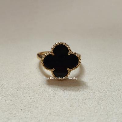 China Factory Wholesale S925 Malachite 18K Gold Plated Silver Clover Ring Women's Classic Fashion Charm Anniversary Wedding Jewelry Set for sale