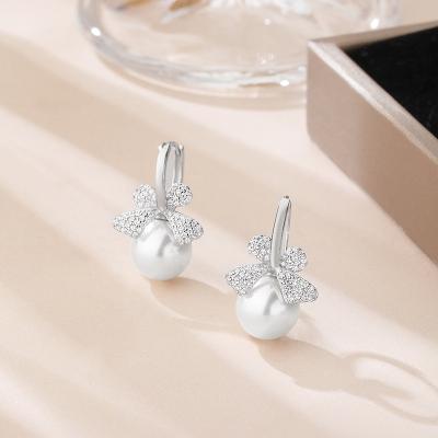 China Fashion Factory Charming CLASSIC Wholesale S925 Silver 2023 Popular Elegant Bow Pearl Ear Studs Jewelry Set Women for sale