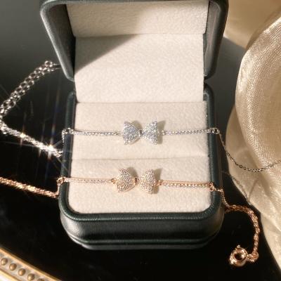 China Fashion cute factory wholesale popular silver recommended sweet bow S925 soft bracelet jewelry set for sale