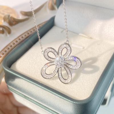 China CLASSIC Fashion Big Flower Scale S925 Sterling Silver Diamond Inlaid With Leaves Party Necklace Factory Wholesale Jewelry for sale