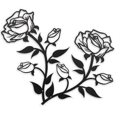 China Europe Black Rose Metal Wall Hanging Metal Art Decor Flowers Metal Wall Arts for Home Decoration for sale