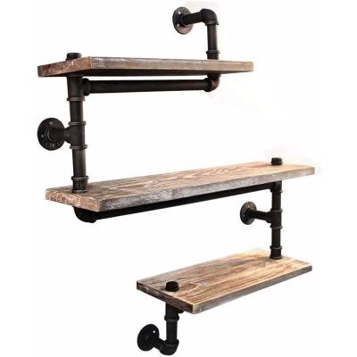 China Typy (Others) Vintage Style Adjustable Bookcase Wall Mounted Book Shelves Made Of Cast Iron Pipe Fittings for sale