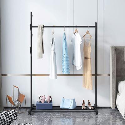 China Modern Bedroom Laundry Entryway Clothing Drying Rack Metal Stand Coat Bags Rack With Shoe Storage Shelf for sale