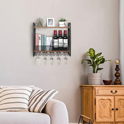 China Viable Antique Metal Wooden Wall Wine Display Rack With Glass Rack for sale