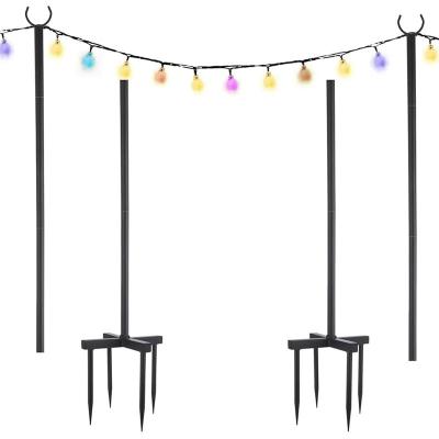 China Garden Twine Light Pole For Outdoor Sturdy Steel Pole Holder With Hooks For Hanging String Lights for sale