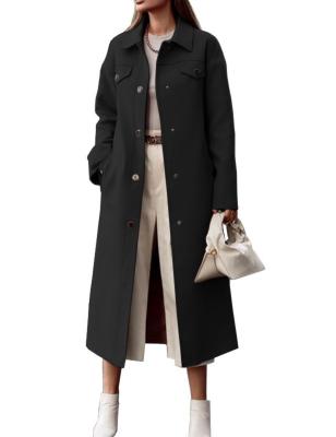 China Long Breasted Button Lapel Wool Blend Casual Designer Simple Breathable Fitted Trench Coat For Women Winter for sale