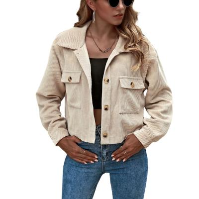 China Factory Supply Ladies Breathable Women Crop Corduroy Button Long Sleeve Winter Casual Coats And Jackets With Pockets for sale