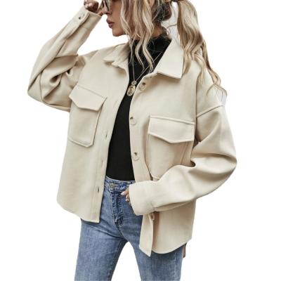 China New Type Bomba Winter Casual Anti-Shrink Flannel Button Down Sheath Long Solid Lapel Collar Coat Jackets For Ladies for sale