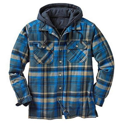 China QUICK DRY Fashion Factory Sale Fashion Casual Men's Plaid Fleece Hooded Long Sleeve Warm Quilted Jacket for sale