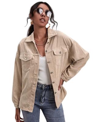 China New high quality custom made winter casual working button down corduroy jacket for lady for sale