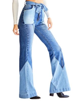 China The viable women's pants 2021 stitching blue denims two designs women jeans pants for sale