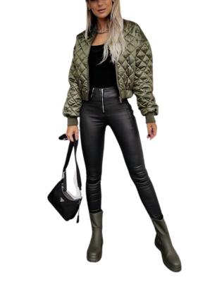 China Women's Winter 2021 Quilted Bomber Long Sleeves Zipper Puff Lightweight Outerwear Coats Anti-Shrink for sale