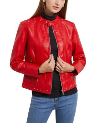 China Zipper Studded Leather Jackets Guaranteed Anti-Shrink Ladies Autumn Women Quilted Stand Collar Motorcycle Quality for sale