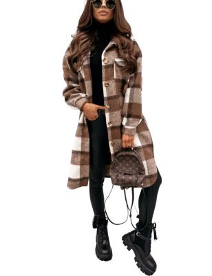 China 2021 China Button Plaid Breathable Lapel Long Shirt Casual Women Long Check Coat for sale