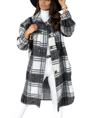 China Winter Woolen Lapel Breathable Plaid Jacket Casual Button Down Long Sleeve Women's Long Coat for sale