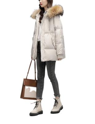 China Breathable Down Jacket Women's Fur Hooded Collar Sheaths Long Warm Down Jacket for sale