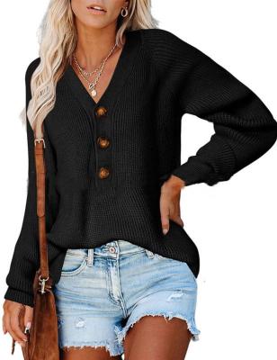 China Breathable Women's Sweater Button Knitted V Neck Sweater Casual Long Sleeve Cardigan Sweaters for sale