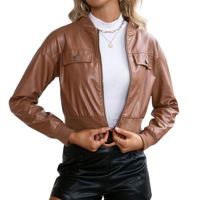 China High Quality Hot Selling Classic Brown Women Breathable Leather Motorcycle Jacket for sale