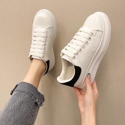 China Fashion trend new lace up round head injection molding shoes thick soles and soft PVC small white shoes for sale