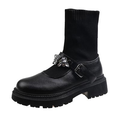 China Around 2021 NEW design hot sale black fly small MOQ knit sock boots women shoes for sale