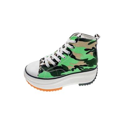 China Fashion Trend Chunky Platform Shoes Woman Soft Waist Casual Shoes Female High Top Canvas Growing Camouflage Color for sale