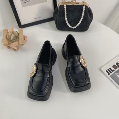 China Fashion trend hot sales women leather shoe set-toed British thick-soled leather high heels shoes choose genuine leather women shoes for sale