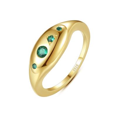 China 2023 New Design Custom 925 Sterling Silver Green Zircon Rings Hip Hop Gold Plated Finger Ring Engagement Jewelry Gifts For Women for sale