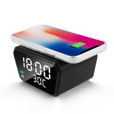 China Mobile Phone Christmas Gift Digital Alarm Clock Wireless Charger For iPhone 12 11 Portable Wireless Charger Qi Electronic Clock for sale