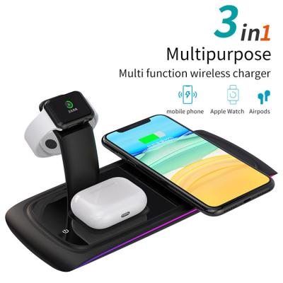 China Tablet Modern Design Portable Watch Cell Phone 3 in 1 Wireless Charger Station for Iphone for sale