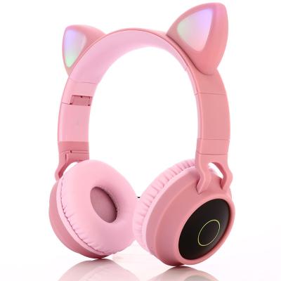 China New Arrival Perfect Sound Noise Canceling Blue Kids Headset Earphones Tooth 5.0 Microphone LED Light Luminous Child Cat Ear Headphones for sale