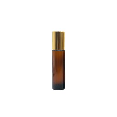 China Personal Care 10ml Amber Thin Glass Roll On Bottle Sample Test Essential Oil Vials With Roller Metal /Glass Ball for sale