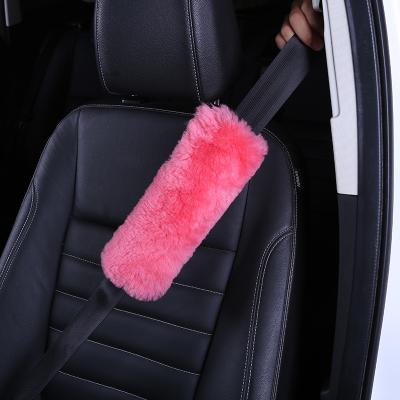 China Soft Comfort Sheepskin Car Seat Belt Protector Fur Soft Seat Belt Shoulder Strap Covers Harness Pads for sale