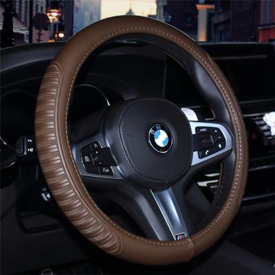 China Comfortable checks and stripes pattern leather steering wheel cover for sale