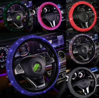 China New Design Bling Crystal Glitter Rhinestones Universal Fashion Full Diamond Car Steering Wheel Cover Anti Skid Car Accessory for sale