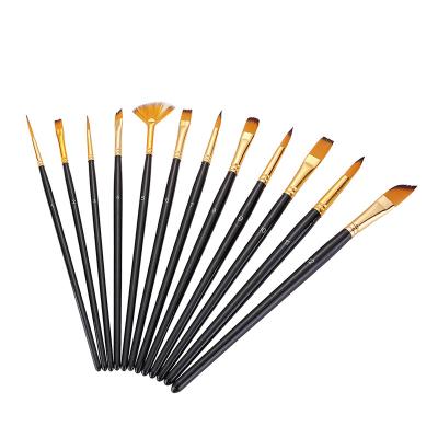 China Acrylic. Watercolor.Oil Painting 12 PCS Factory Art Supplier Whole Sale High Quality Nylon Hair Wooden Handle Acrylic Paint Oil Watercolor Painting Brush for sale