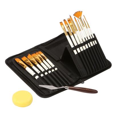 China Acrylic. Watercolor.Oil Paint 15 Pcs Art Supplies Paint Brush Set With Black Canvas Bag Gouache Watercolor Oil Paint Acrylic Brush Drawing Nylon Hair for sale