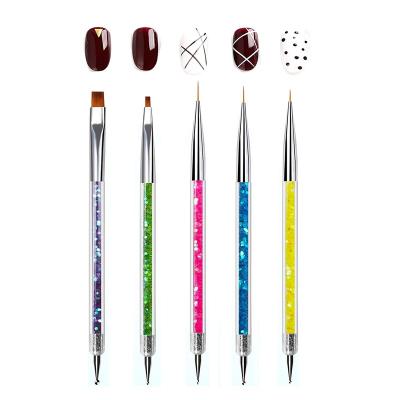 China Dotting Tool / Nail Painting Brush Kit Double Ended Nail Art Tools Liner Brushes Dotting Pen Application Manicure Kits For Beginner Home Use DIY 5 Pcs Nail Art Brush for sale