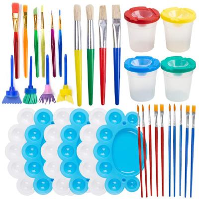 China Paniting 34 Pcs Kids Paint Supplies Sponge Paint Brush Pots Set For Kids Making DIY Craft Projects Tray Palette Artist Tool for sale