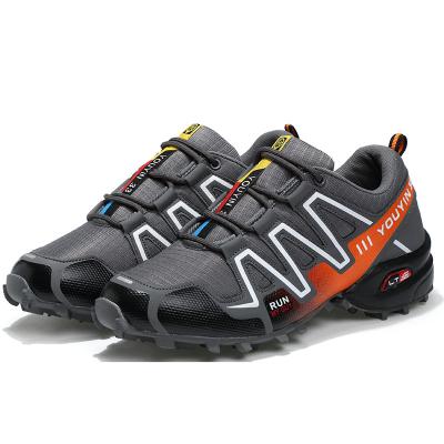 China Non-slip PU Stripe Pattern Low Price Safety Single Fashion Hiking Mountain Shoes for sale