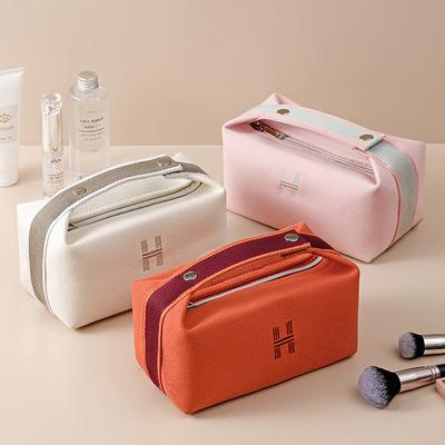 China Eco-friendly simple portable cosmetic dustproof canvas large capacity square bag letter travel cosmetic bag for sale