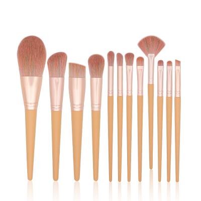 China Angular Blush New 12pcs Set Makeup Brush Beginner Complete Set Of Loose Powder Blush And Eyeshadow Wooden Makeup Brush for sale